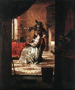 HOOCH, Pieter de Couple with Parrot sg oil